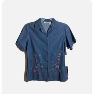 ALLYSON WHITMORE Womens Denim Short Sleeved Shirt Size Small 100% Cotton New